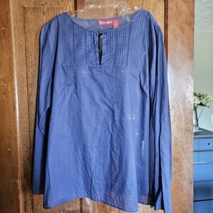 Vtg Gloria Vanderbilt Women L Navy Blue 100% Cotton LS Lightweight Tunic